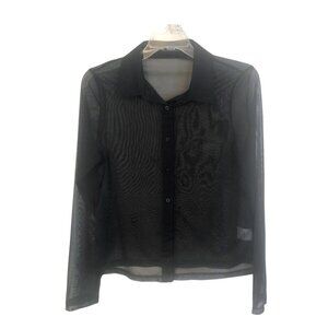 NWOT Sheer Long Sleeve Blouse Black Ladies  Med